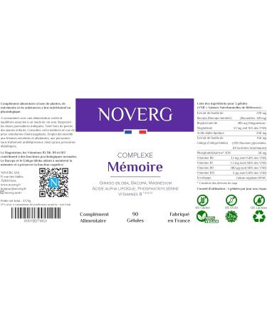 Memory & Concentration | Maintains Memory and Preserves Cognitive Function | Ginkgo biloba Bacopa Magnesium | Caffeine and Stimulant Free | Vegan | 90 Capsules | 30 Days | Made in France - Buy Online on GoSupps.com