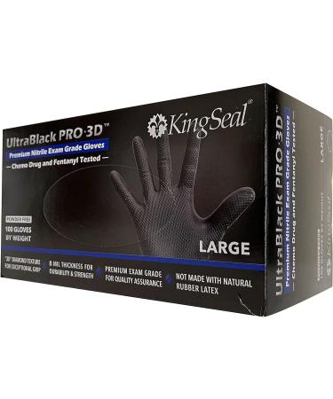 KingSeal UltraBlack PRO-3D Nitrile Exam Gloves 8 MIL Diamond-Texture Grip - 100 Count, Medium Size - Buy Online on GoSupps.com