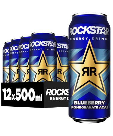 Rockstar Energy Drink BlueBerry - Kaffein -containing refreshing drink for the energy kick disposable (12 x 500ml) (packaging design may deviate)