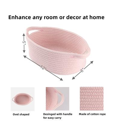 Small Oval Cotton Rope Woven Basket with Handle - Light Pink Nursery Storage Organizer for Baby Supplies, Toys, and Easter Gifts - Buy Online on GoSupps.com
