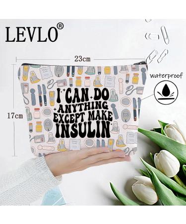 LEVLO Funny Diabetes Awareness Makeup Bag | Diabetic Gift - 'I Can Do Anything Except Make Insulin' Zipper Pouch for Women & Girls - Buy Online on GoSupps.com
