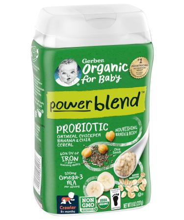 Gerber Organic Power Blend Probiotic Cereal: Oatmeal Chickpea Banana & Chia, 8oz Canister - Pack of 3 - Buy Online on GoSupps.com