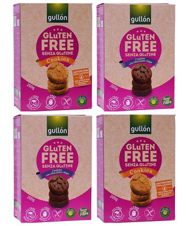 Gullon Gluten Free Cookies Selection 4 Boxes 2 x 200g GF Cookie 2 x 200g Chocolate Chip Cookie Vegetarian Nut Wheat & Egg Free