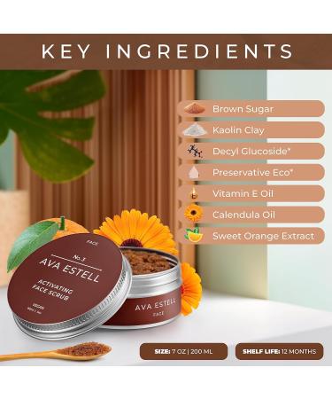 AVA ESTELL Activating Face Scrub Exfoliator - 100% Natural Exfoliator Face Scrub for Women and Men - Soft Gentle and Promotes Cell Regeneration - Sugar Facial Scrub Exfoliator - 150 ml - Buy Online on GoSupps.com
