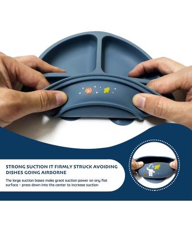 Soft Silicone Baby Feeding Set with Adjustable Bib, Suction Bowl, Plate, Straw Cup, and Utensils - Baby Led Weaning Supplies with Cute Patterns | Space & Dinosaur Design - Buy Online on GoSupps.com