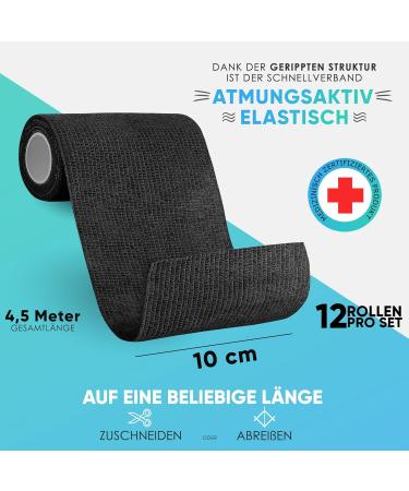 Buy Self-Adhesive Bandage Rolls - 12 Pack (10cm x 4.5m) | Original Health Press Plaster | Elastic and Adhesive Bandages - Black - Buy Online on GoSupps.com