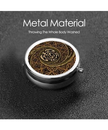 Hawaiian Tapa Honu Turtle Portable Metal Pill Box | 3-Compartment Travel Pill Holder | Hinged Design | Black - Buy Online on GoSupps.com