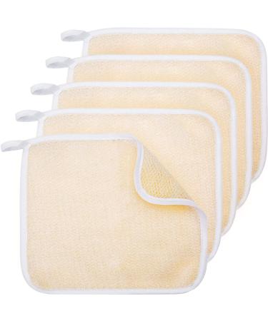 5 Pack Exfoliang Face and Body Wash Cloths Towel Soft Weave Bath Cloth Exfoliating Scrub Cloth Massage Bath Cloth for Women and Man (5 Pack Two Sides Exfoliating Cloth) Beige 10.63x9.05 Inch (Pack of 5)