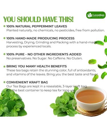 Lavendium Premium 30 Peppermint Tea Bags 100% Natural & Pure Peppermint Leaves. Loose Leaf Peppermint Herbal Tea. Peppermint Leaf Tea. No Sugar No Caffeine No Gluten Vegan. - Buy Online on GoSupps.com