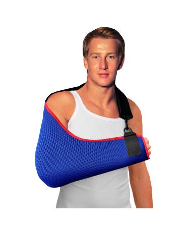 4DflexiSPORT Arm Sling Adult (L blue/red trim) Feel Safe Easy to Fit Cooling Fabric Technology Fits R or L. L Blue/Red