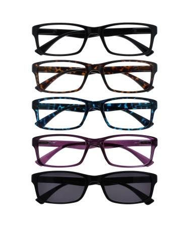 The reading glasses are underway black brown blue purple readers with black sun reader value 5-pack men women uvsr5092 +2.50 +2.50 diopttria black brown blue purple