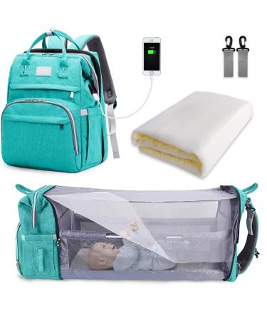 SndMor wrap bag Backpack diaper backpack with bed function of large multifunctional diaper bag with wrap pad stroller hook suitable for mom and dad Mintgr n