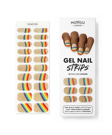 MOYOU LONDON Semi Cured Gel Nail Wraps 20 Pcs Gel Nail Polish Strips for Salon-Quality Manicure Set with Nail File & Wooden Cuticle Stick (UV/LED Lamp Required) - Pot of Gold