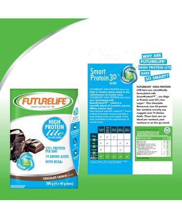 FUTURELIFE Smart Bars - High Protein Lite Bar (50g) | 25% Protein 12.5g Protein/Bar | Low GI 19 Amino Acids | Chocolate Flavor | International Shipping Available - Buy Online on GoSupps.com