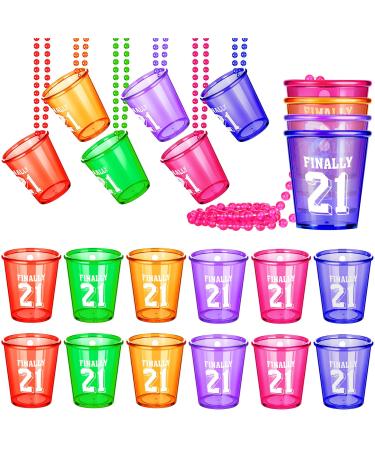 12 Pack Birthday Shot Glass Necklace Finally 21st Shot Glass on Beaded Necklace Number 21 Legal Plastic Shot Glasses Necklace for Party Supplies decorations 6 Colors (Finally 21)