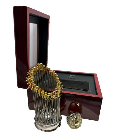 Express Medals Champion Baseball Trophy and Gold Color Championship Ring with Gift Box Award Tournament Set Fantasy Presentation