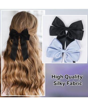 2 Pack Bow Hair Clips Black Hair Bows for Women Girls Large Bow Clips Hair Barrette Hair Accessories(Black Blue) - Buy Online on GoSupps.com