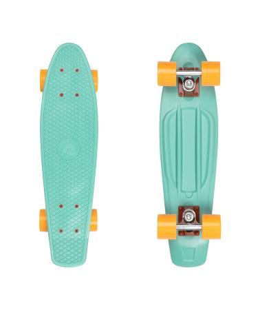 Retrospec Quip Mini Cruiser Skateboard 22.5" and 27" Classic Retro Plastic Cruiser Complete Skateboard with ABEC 7 Bearings and PU Wheels Compact Board with Grippy, Molded Waffle Deck Seafoam 22.5 in.