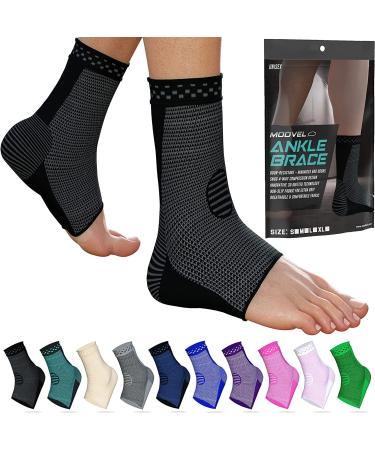 MODVEL 2 Pack Ankle Brace Compression Sleeve | Injury Recovery, Joint Pain | FSA or HSA eligible | Achilles Tendon Support, Plantar Fasciitis Foot Socks with Arch Support Medium A Black