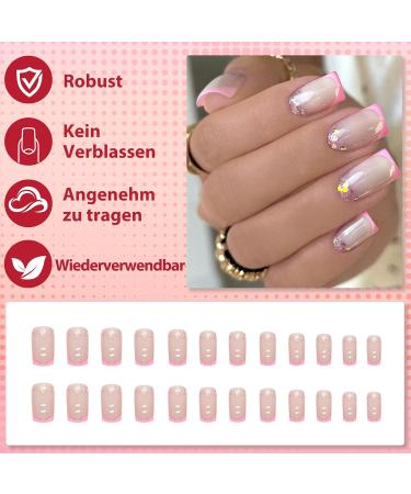 Shop Mrcuvaryas 24 Press On Nails - Square Nude Pink White French Glitter - Long-Lasting Artificial Ballerina Acrylic Nails with Glue for Women - Buy Online on GoSupps.com