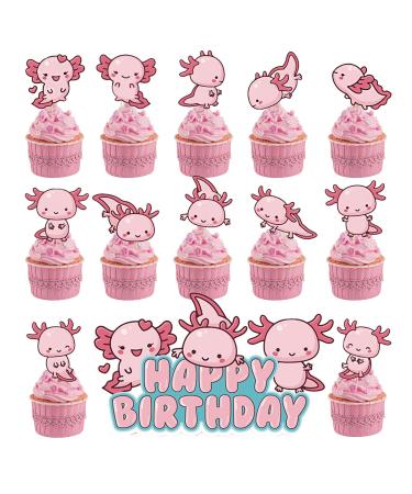 25Pcs Axolotl Cupcake Toppers - Axolotl Birthday Decorations Party Supplies Mixed Shaped Axolotl Cake Toppers for Wedding Boys Girls Birthday Party Baby Shower