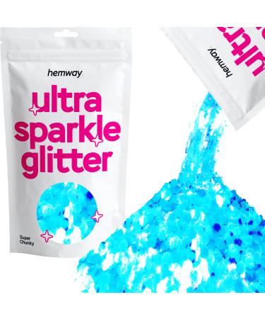Hemway Premium Ultra Sparkle Glitter Multi Purpose Metallic Flake For Arts Cosmetics Resin Festival Face Hair - Fluorescent Blue - Super Chunky (1/8 "0.125" 3mm) 100g / 3.5oz Fluorescent Blue Super Chunky - 100g