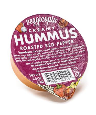 Veggicopia Creamy Roasted Red Pepper Hummus, High Protein Snack, Shelf-stable take anywhere, Michelin star chef crafted, All Natural, Gluten free, Non Dairy, Vegan, 2.5 oz dip cup singles (Pack of 24) Red Pepper Hummus Dip…