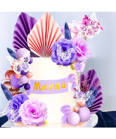 JeVenis Lavender Cake Decoration Purple Rose Cake Topper Butterfly Palm Leaves Purple Balls Cake Decoration for Wedding Bridal Shower Birthday Colour1 - Buy Online on GoSupps.com