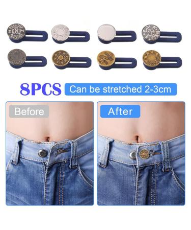 8 Pcs Button Waist Extender Set for Jeans, Trousers, Pants, Shirts | Adjustable Elastic Collar Extenders, Stainless Steel | Silver + Bronze - Add 1.4 inch - Buy Online on GoSupps.com