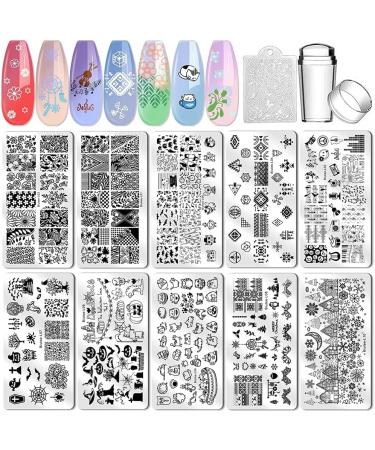 Biutee Nail Stamping Plates Set - 8pcs Animal & Flower Designs with 10pcs Templates - Nail Art Polish Gel and Stamper Kit - Buy Online on GoSupps.com