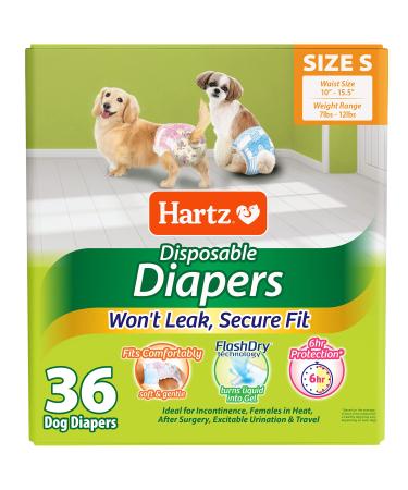 Hartz Disposable Diapers with Adjustable Tail Hole for Female & Male Dogs - Comfortable & Secure Fit for Leak Proof Protection, Multiple Sizes S - 36 Diaper