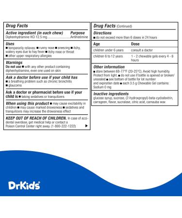 Dr. Kids Children's Allergy Relief Chewable Gels - Kids Chewable Antihistamine for Sneezing Runny Nose Itchy Eyes & Throat Pre-Measured Soft Chews Fantasy Fruit Flavor 20 Count - Buy Online on GoSupps.com