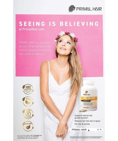 PRIMAL HAIR Growth Supplement | Clinically Proven Hair Loss Treatment | Supports Natural Growth & Reduces Hair Thinning | 30-Day Supply 120 Count - Buy Online on GoSupps.com