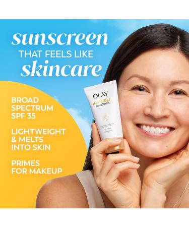 Olay Invisible Sunscreen SPF 35 100% Invisible Facial Sunscreen and Makeup Primer - Fragrance-Free Weightless No White Cast Broad Spectrum Sun Protection with Vitamin C & E Aloe Vera 1.7 Oz 1.7 Ounce (Pack of 1) - Buy Online on GoSupps.com