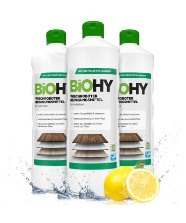 Biohy Wischroboter cleaning agent (3 x 1 liter) |Soil cleaner funds for wooden floors |Laminate & parquet care |Strip -free shine on waterproof wood |low -foam concentrate 1 L (3 pack)