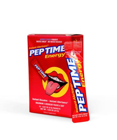 PEPTIME Energy Berry Flavor, 12 Dissolve Packs for Instant Alertness, No Water Needed - Caffeine Powder Supplement Berry 1 Ounce (Pack of 12)