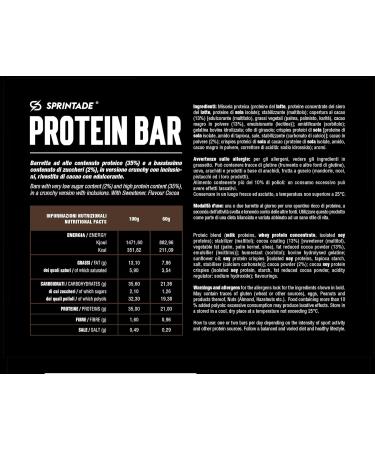 Sprintade PROTEIN BAR Italian Protein Bar 12 x 60g 21g of Proteins low sugar snacks gluten free suitable for keto diets (Cocoa 12 Bars) Cocoa 1 count (Pack of 1) - Buy Online on GoSupps.com