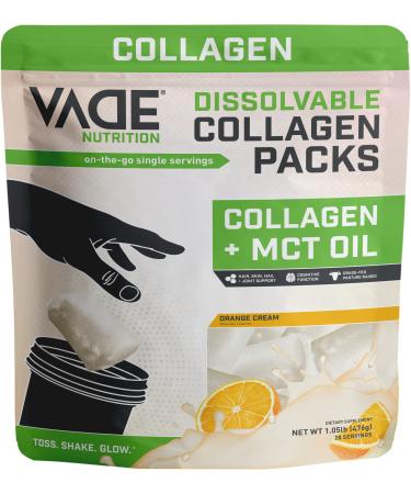 VADE Nutrition Keto Dissolvable Collagen Packs + MCT Oil | Hair Nail Skin Bone and Joint Health | Grass Fed - Unflavored (Orange Cream) Orange Creamsicle