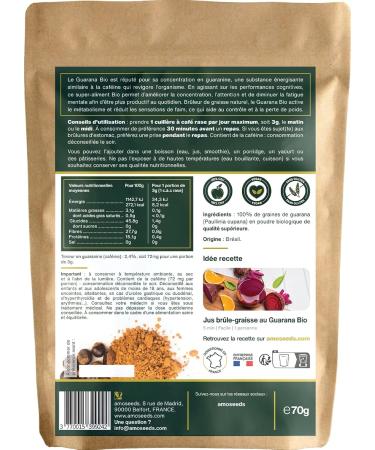  Amoseeds Organic Guarana Powder | Weight Control Energy Mental Boost | Premium Quality (Pack of 3 x 70g) - Buy Online on GoSupps.com