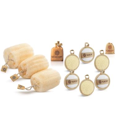 Premium Natural Egyptian Shower Loofah Sponge and Facial Loofahs Large Exfoliating Shower Loofa Body Scrubbers Buff Away Dead Skin for Smoother More Radiant Appearance (3 lufa Pack)