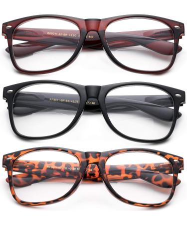 Bifocal Reading Glasses 3 Pack - Comfortable Spring Hinge Oversized Specs in Black Brown & Tortoise - 2.00 X for Perfect Vision - Buy Online on GoSupps.com