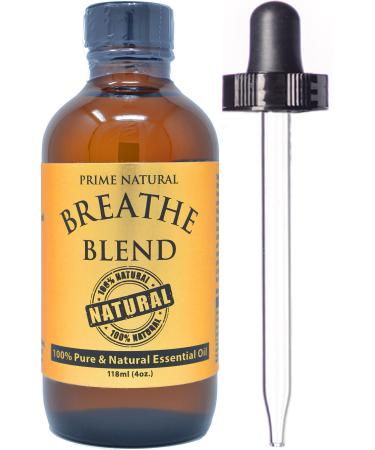 Breathe Essential Oil Blend 4oz - by Prime Natural - Made in USA - Pure Undiluted Therapeutic Grade for Aromatherapy, Scents & Diffuser - Sinus Relief, Allergy, Congestion, Cold, Cough, Headache 4 Fl Oz (Pack of 1)