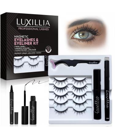 Luxillia (Clear + Black) Magnetic Eyeliner with Eyelashes Kit - Free Applicator Tool, 8D Most Natural Look Eyelash No Magnets Needed - Best Reusable False Eye Lash, Waterproof Liner Pen and Lashes - Buy Online on GoSupps.com