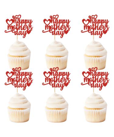 Keaziu 24 Pack Happy Mothers Day Cupcake Toppers Flower Best Mom Cupcake Picks Mom's Theme Happy Mother's Day Women Birthday Party Cake Decorations Supplies Red Red 2024