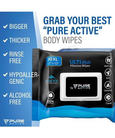 Extra Large Body Wipes for Men - Deodorizing Shower Wipes for Camping and Workout - 30 Count 12x12 inch Bathing Wipes - Buy Online on GoSupps.com