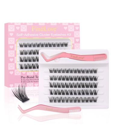 Fluffy Eyelash Clusters No Glue Lashes Press on Lashes Self Adhesive Eyelashes Pre-glued Glueless Lashes Clusters Waterproof Extensions Kit Natural Lash(PRE26) PRE02-26