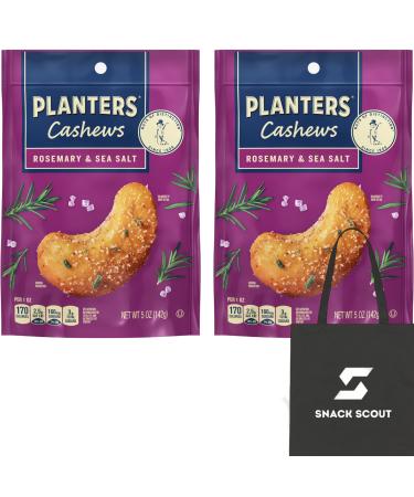 PLANTERS Cashews Rosemary & Sea Salt Party Snacks 5 oz (Pack of 2) Bundle With a Snack Scout Lunch Bag