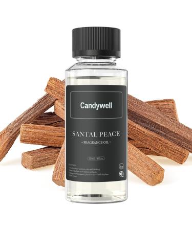 Candywell Hotel Diffuser Oil for Waterless Diffusers, Luxurious Relaxing Aromatherapy Scent Essential Oil with Cardamom, Cedar & Sandalwood, 4 Fl Oz, 120 ML, Santal Peace