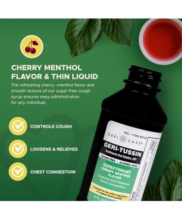 Geri-Tussin Cold and Cough Relief Guaifenesin Syrup by GeriCare| Sugar-Free Guaifenesin Liquid Expectorant| Cough Syrup & Chest Decongestant| Cherry Menthol Flavor Guaifenesin Oral Solution| 4 Fl Oz Expectorant 4 Fl Oz (Pac  - Buy Online on GoSupps.com