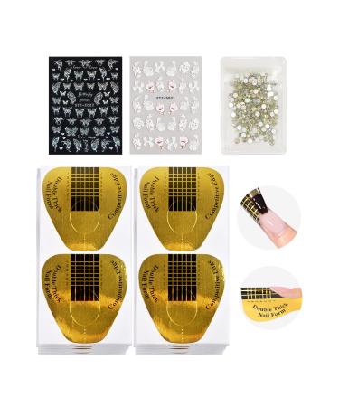 200pcs Acrylic Nail Forms for Balance Builder Gel Strong Adhesive Gel Nail Extension Forms with Measure, and Rhinestones, Nail Stickers for DIY Polygel Nail Art A
